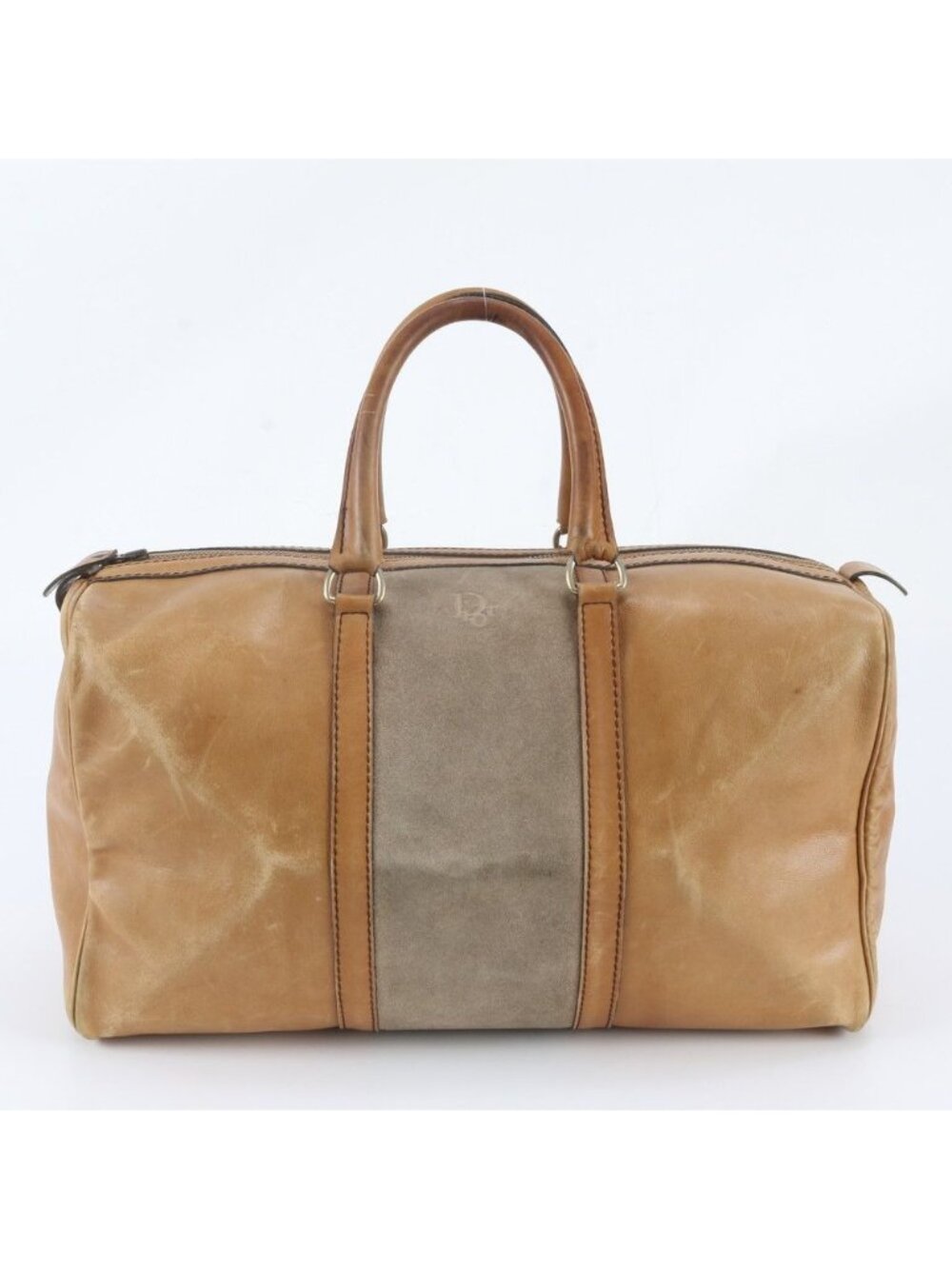 Dior Leather Boston Bag Tote Travel Business Brown